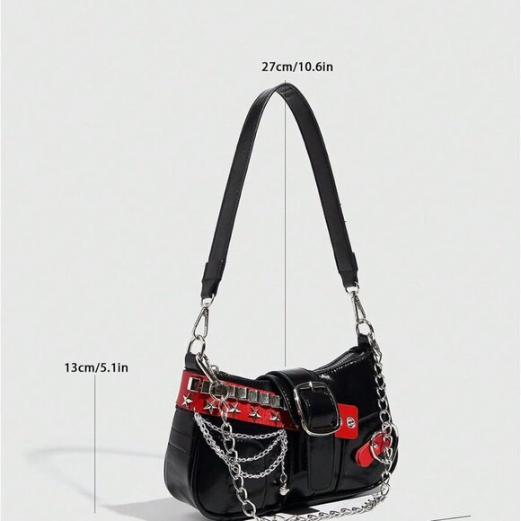 Women's Y2k Star Embroidery Shoulder Bag Mini Chain Hobo Handbag Purses - Picture 4 of 7